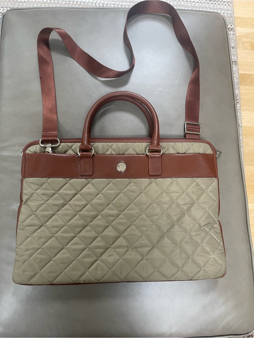 Knomo Quilted Avignon laptop  Bag in Brown/Tan